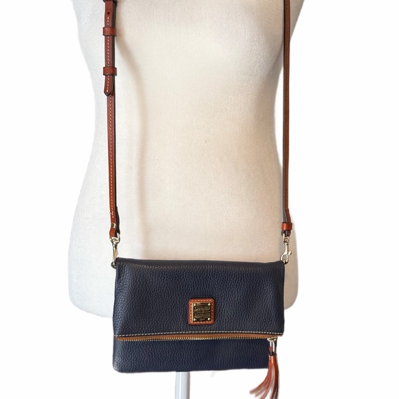 Dooney & Bourke Handbags - Dooney & Bourke Pebble Leather Foldover Crossbody – Navy – Like New